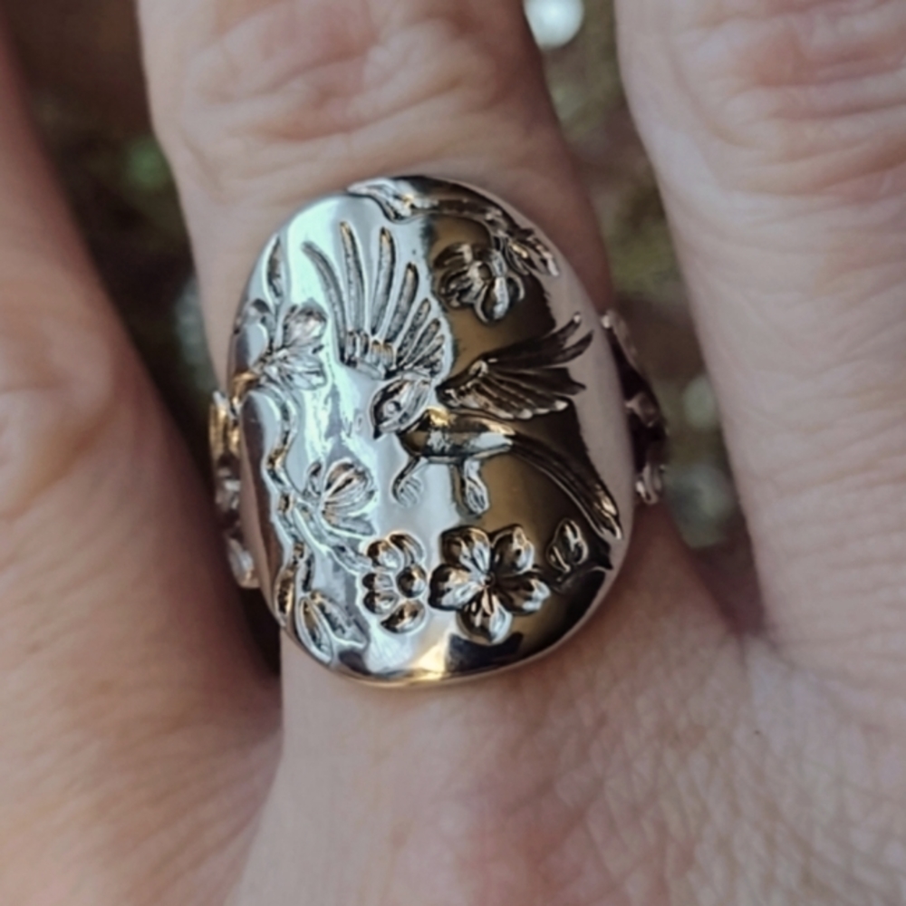 Size 8 - Sterling Silver Plated Nature Scene Signet Ring